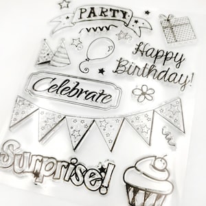 Party Clear Stamps,Planner Bullet Journal Rubber stamps,Happy Birthday Clear stamp,Surprise Transparent Clear Stamps
