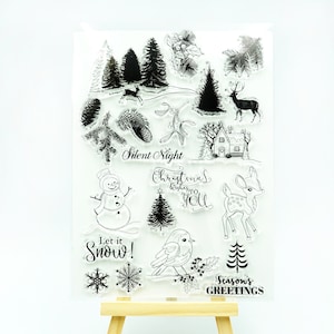 Timbro Buon Natale, Timbro Trasparente Fiocchi di Neve, Timbro in Gomma Albero di Natale, Timbro Renna, Timbri Trasparenti per Bullet Journal Festività