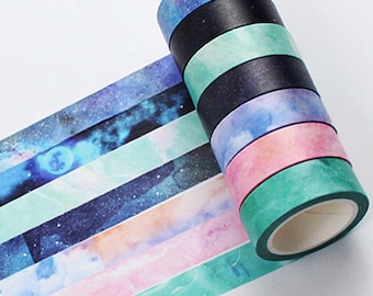 7 Pcs Cosmic Washi Tape,Starry Night,Journals,Galaxy Washi Tape,Decoration with Foil for Crafts,Scrapbooks Gift Wrapping Tape