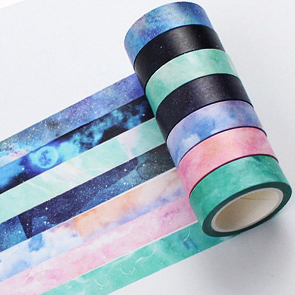 7 Pcs Cosmic Washi Tape,Starry Night,Journals,Galaxy Washi Tape,Decoration with Foil for Crafts,Scrapbooks Gift Wrapping Tape