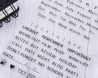 Planner  Journal, journal,Rubber Stamp,Clear Transparent Stamp,Clear Stamps Month,Weekly date, journal / planner supplies