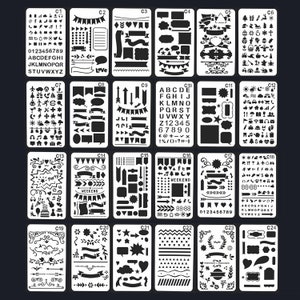 24 Stück Journal Schablonen, Planer Schablonen Set, Schablone Planer, Kunststoff Schablone, Alphabet Schablone, Bullet Journal Schablone