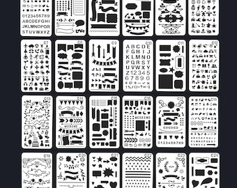 36 Planner Stencils, Bullet Journal Stencil Set for Midori Hobonichi,  Banner Stencils, Frame Stencil, Arrow Stencil, Journal Layout List 