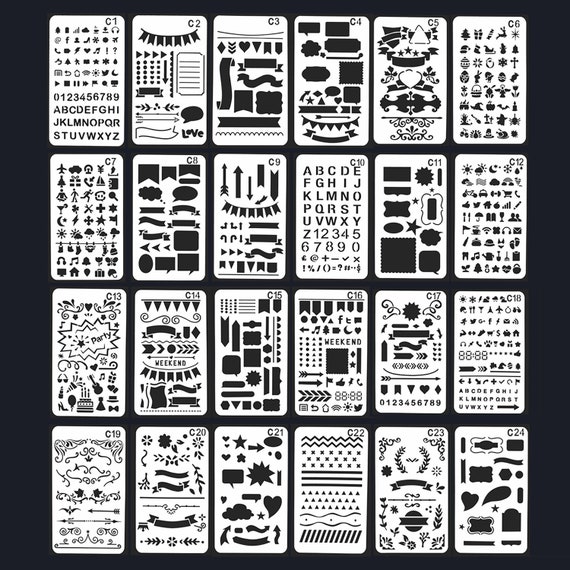 24 Pc  Journal Stencil,Planner Stencil Set, Stencil Planner,plastic Stencil,Alphabet Stencil,bullet journal stencil