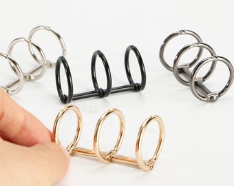 Manual 3 Ring Binder Mechanism - 20mm 25mm Metal Loose Leaf Rings for DIY Planner, Journal, Notebook, Photo Album - Gold Silver Black