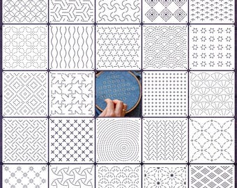 24 Pcs Sashiko Embroidery Stencils 13x13cm Japanese Quilting Templates Reusable DIY Craft Patterns Gift