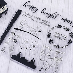 Happy bird stamp,Clear Rubber Stamp,Planner  Journal,Rubber Stamp,deer,Starlight,Leaves,Clear Transparent Stamp