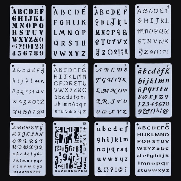 12 Pc  Journal Stencil,Letter Stencil Set,Number Stencil Plastic,Alphabet Stencil, Journal,Letters,Calligraphy,Handwriting