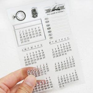 Timbro calendario, timbro bullet journal, timbro di gomma, timbri per planner, timbri trasparenti, timbro mensile, timbro mensile vuoto con settimane e date
