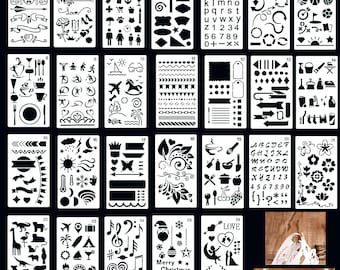 26 pcs Bullet Journal Stencil Set,DIY Journaling Templates for Bullet Journals,Plastic Stencil,Templates for Planning 4x7 inch