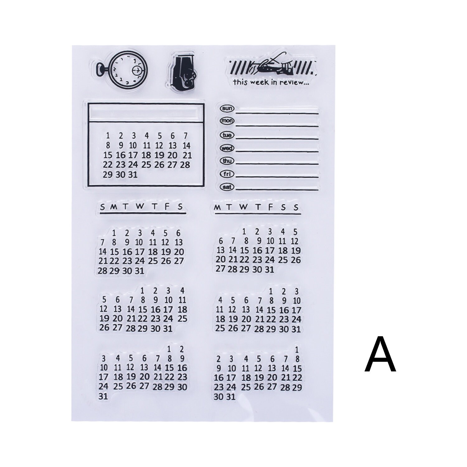 Journal Date Stamps, Clear Planner Stamps, Months Year Calendar Stamp Set -  Printed Heron