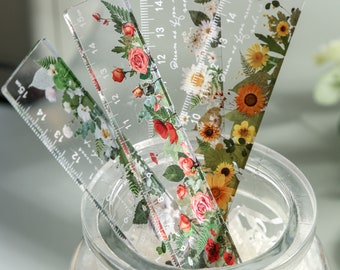 Drawing flowers Ruler,Transparent Acrylic Ruler,Cute Ruler,Kawaii stationery,Rose ruler,Sunflower ruler,Student Ruler,School Supplies