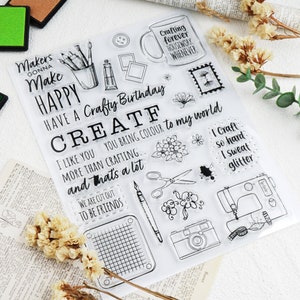 Bullet Journal Clear Stamp,Decorative Clear Stamp,Planner Bullet Journal,Birthday,Creatf,Make Happy,Brush tool,Sewing machine Stamps