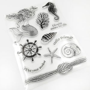 Ocean Clear Stamp,SEAHORSE Rubber  Journal stamps,SEA SHELL Rubber Stamp,Mermaid Stamp,Nautical Stamp,Ocean or Nautical Decor or Theme