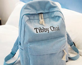 Custom Name Corduroy Laptop Backpack Personalized Back to School Gift for College Students, Lightweight Travel Backpack for Women