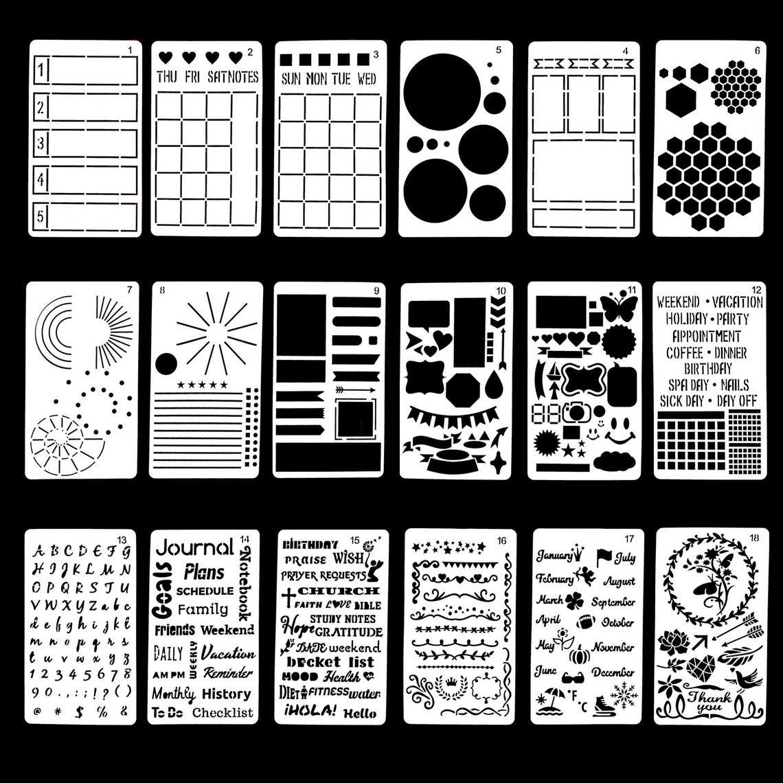 18 Pcs Bullet Journal Essential Stencil SetMonthly Weekly Etsy
