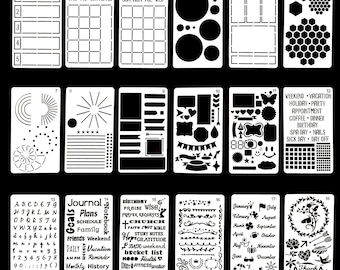 18 Stück Bullet Journal Essential Schablonen-Set, monatliche wöchentliche Layout Schablone, Kalender Tracker Schablonen, Kunststoff Schablone, passend für A5 Journal
