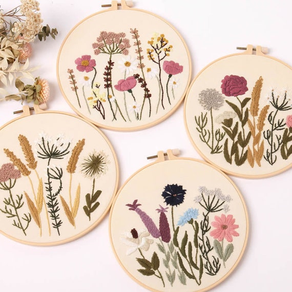 Embroidery Kit for Beginner,plant Hand Embroidery Full Kit,flowers  Embroidery Kit,diy Hand Embroidery Full Kit,embroidery Hoop Wall Art Kit 