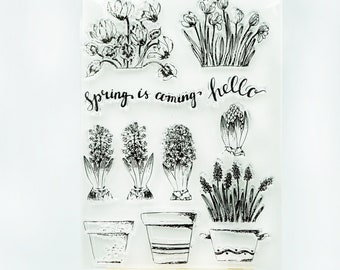 Potted Clear Transparent Stamp,Flower Pot Rubber Transparent Stamp,Planner Bullet Journal,Scrapbook Decorating