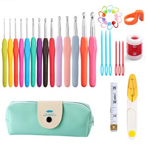 1 Set (14 Pieces) Ergonomic Crochet Hook Set - Aluminum Hooks with TPR Handles & Storage Case, Perfect Gift for Crocheters