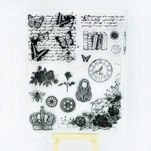 Butterflies Clear Transparent Stamp,Flowers Rubber Stamp,Planner Bullet Stamp,Bee,Crown,books,Clock stamp,Decoration Scrapbooking