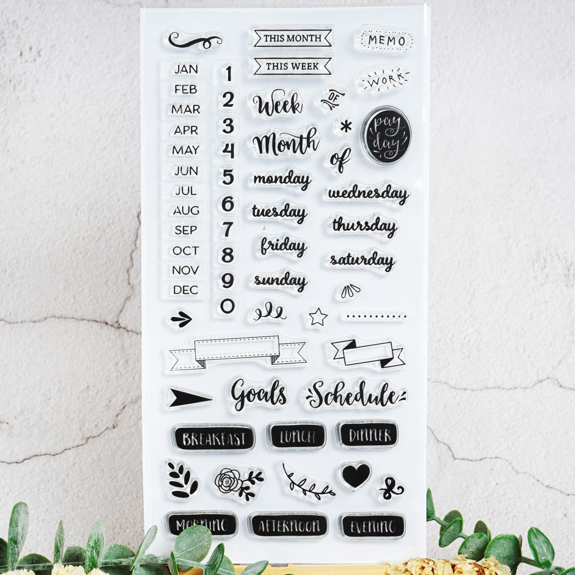  Clear Stamps for Crafts,Calendar Planner Week Month Clear Stamp  Transparent Silicone Stamp Photo Album Decoration Seal Stamp Style 1 :  Arts, Crafts & Sewing