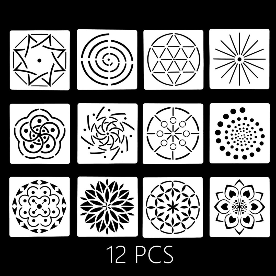 12Pcs Mixed Journal Stencils Kit, Planner Stencil Drawing Painting Template
