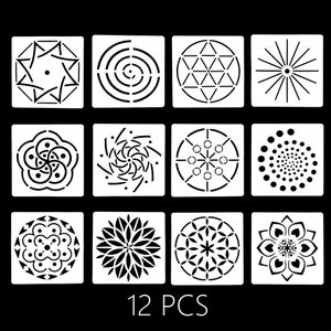 12 Pcs Mandala Stencils,Mandala Dotting,Painting Stencils Tool,fancy stencil mandala template,Scrapbook DIY Drawing Template