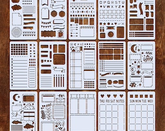 15 pcs Bullet Journal Stencil Set,DIY Journaling Templates for Bullet Journals,Plastic Stencil,Templates for Planning 4x7 inch