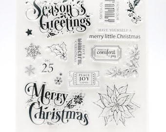 Merry Christmas Clear Transparent Stamp,Seasons Greetings Stamp,Snowflakes Rubber Stamp,Holidays Bullet Journal Clear Stamps