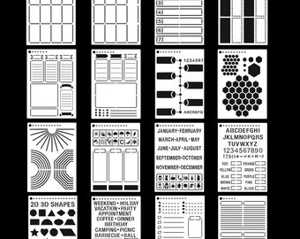 16 Pcs Calendars Trackers Stencils,Planners Bullet Journals Stencils Set,Monthly Weekly layout stencil,To Do Lists,Gift for her