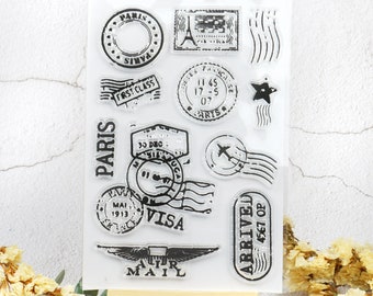 Travel Postmark Stamp Set,Postage Clear Transparent Stamp,Airmail Par Avion Rubber Stamp,Planner Bullet Journal,Par Avion,Passport Stamp