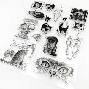 Cats stamps,Clear Stamp,Transparent Clear Stamp Set,Cute cat head stamp,animals rubber stamps,Making card art,Planner  Journal Stamp
