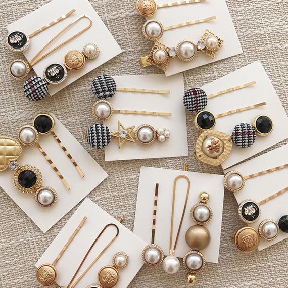 Pearl Beaded Hair Clip Setpearl Hair Pinbutton Hair Etsy