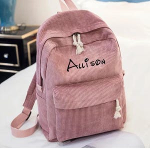 Sac à dos personnalisé pour enfant avec nom, velours côtelé brodé, cartable pour tout-petit en seersucker, cadeau enfant personnalisé pour fille, parfait pour un cadeau d'anniversaire