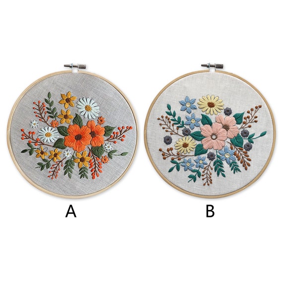 Beginner Easy Embroidery Kit,modern Flower Embroidery Kit,hand Embroidery  Full Kit Embroidery Hoop Wall Art Kit Flowers Pattern DIY Gifts 