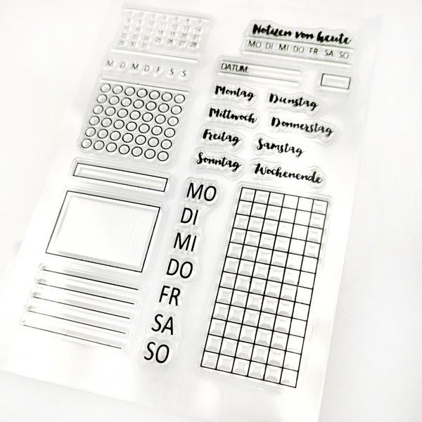 Planer monatlich mit Wochen Journal Briefmarken, Kalender klar transparent Stempel, Stempel, Planer Journal Stempel