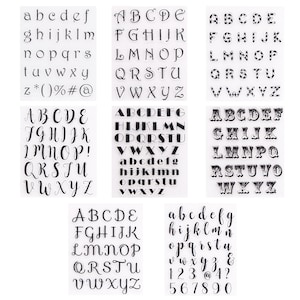 Conjunto de 8 carimbos transparentes de alfabeto, letras maiúsculas, letras minúsculas, carimbos de diário de planejamento, carimbos de borracha, letras à mão, carimbos de letras