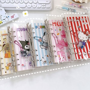 6 Ring Cute Transparent Binder Planner,A6 Bullet Journal Planner,Kawaii Ruled Journals Adorable Animal Pattern Back to School Girls Gift