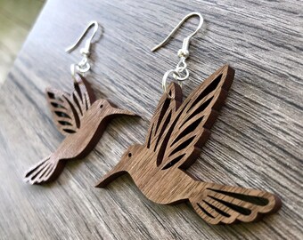 Wood Hummingbird Earrings
