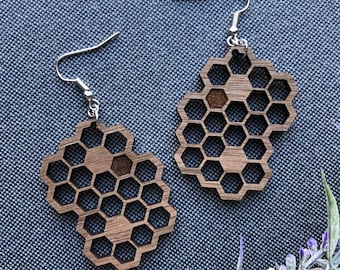 Wood Honeycomb Earrings
