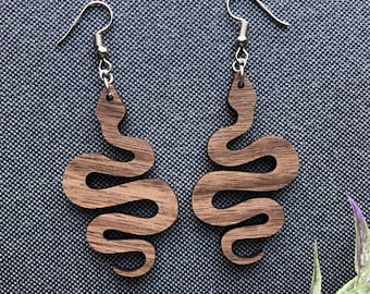 Laser Cut Wood Snake Earrings