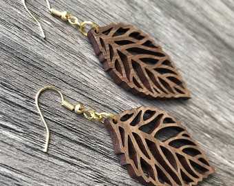Wood Leaf Shaped Earrings