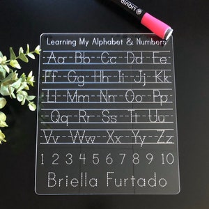 Reusable Acrylic Dry Erase Alphabet & Number Tracing Board - Learn at Home or School - Lowercase letters - Uppercase Letters - Numbers