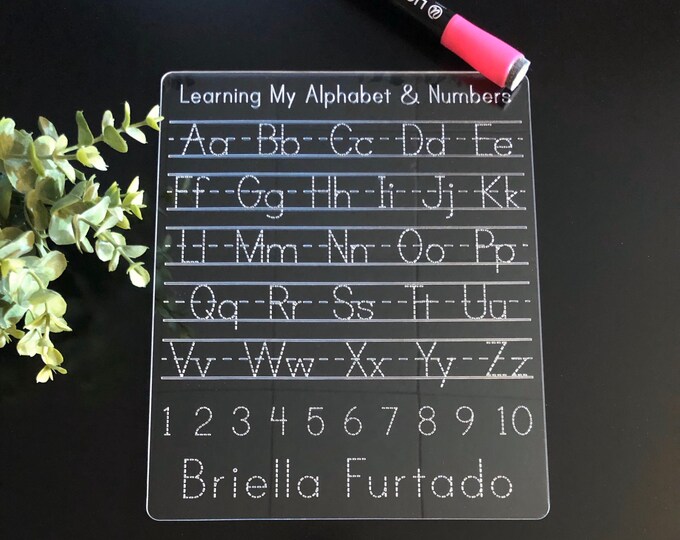 Reusable Acrylic Dry Erase Alphabet & Number Tracing Board Learn at Home or School Lowercase
