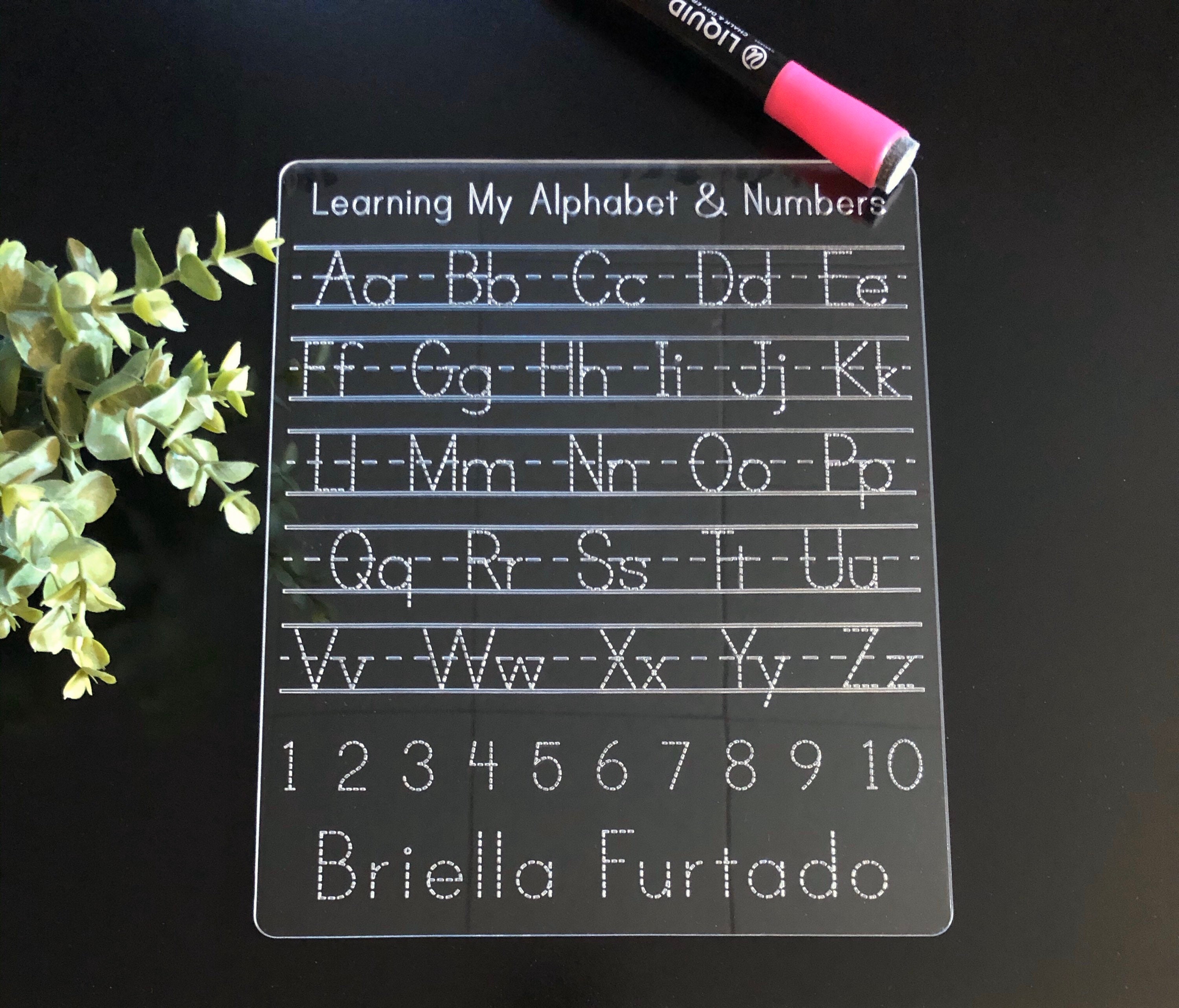 ABCNumber Dry Erase Acrylic Tracing Board Learn to Write Name BoardCUSTOMIZE IT! Toys Learning