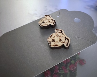 Maple wood post earrings with laser etched pitbull dog design