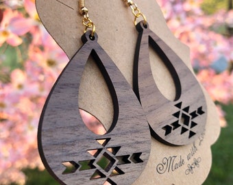 Maple wood earrings with cutout boho southwestern design