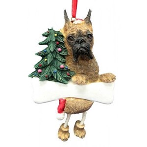 Boxer Brindle Cropped Dangling Wobbly Leg Dog Bone Christmas Ornament