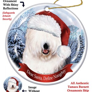 Free Personalization Available Hand Painted Old English Sheepdog Christmas or Plain Pin Magnet or Ornament